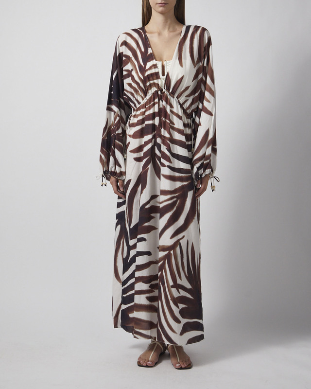 Malina Kaftan Joseline Sheer Drawstring Maxi Vit/Brun M-L