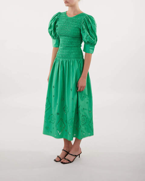 Dress Broderie Anglaise Maxi Smocked Green 2