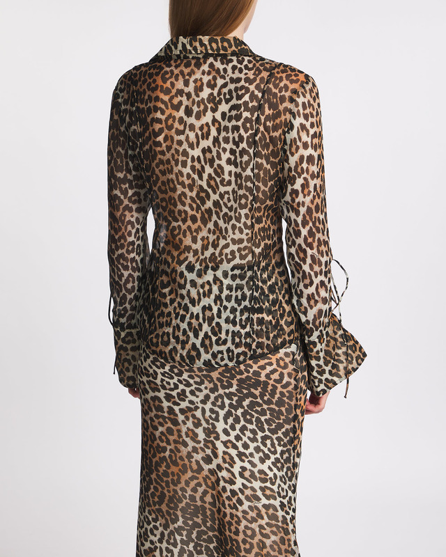 Ganni Shirt Printed Chiffon Slim Leopard 42