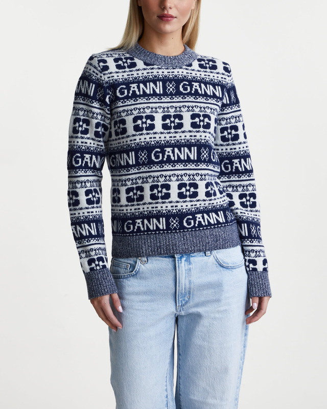 GANNI Tröja Logo Wool Mix Sky captain L