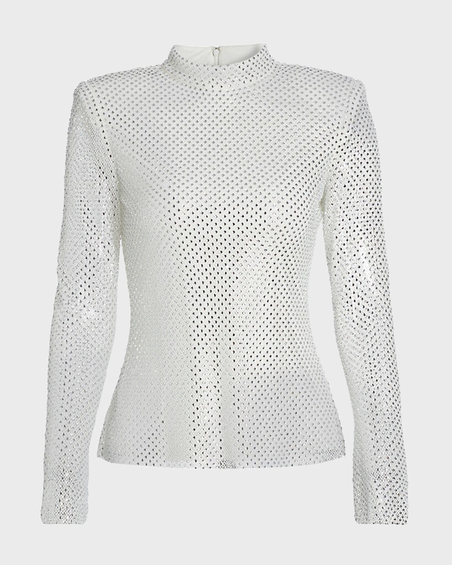 Self-Portrait Top Silver Rhinestone Fishnet  Silver UK 12 (EUR 40)