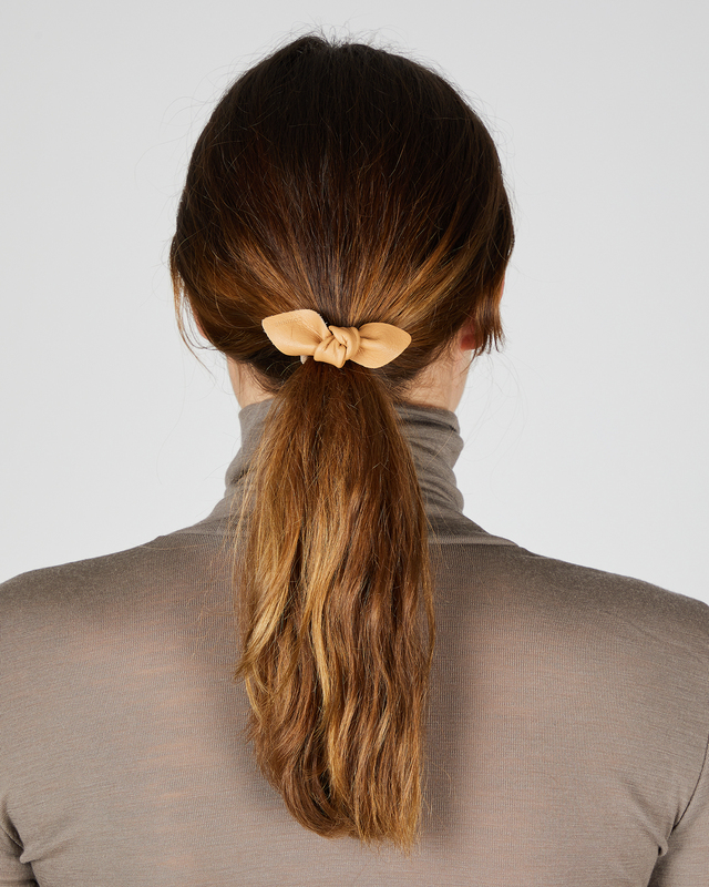 Corinne Leather Bow Small Hair Tie Camel ONESIZE