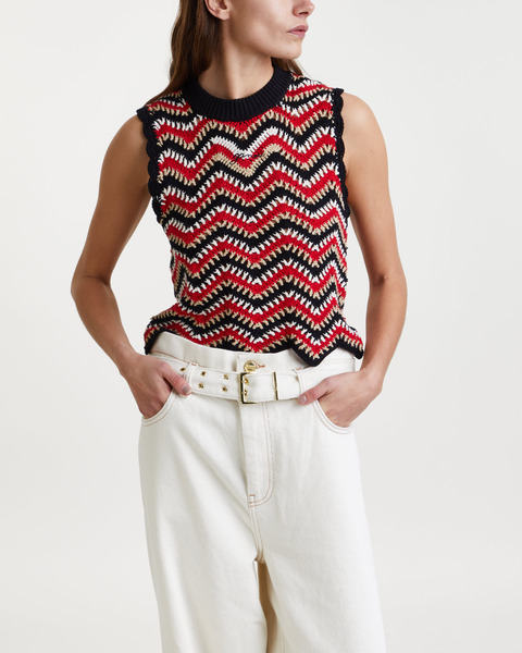 Vest Cotton Crochet Red 1