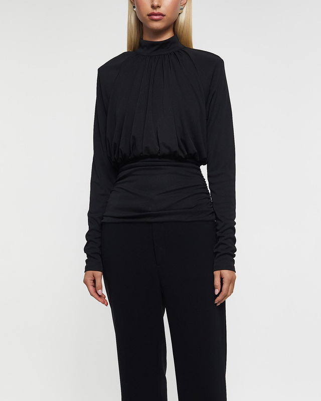 ROTATE Birger Christensen Top Ruched Long Sleeve Black 38