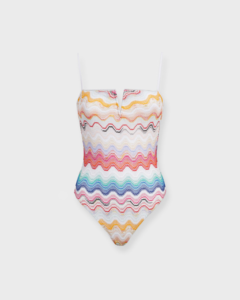 Swimsuit Wave Motif One-Piece White 1