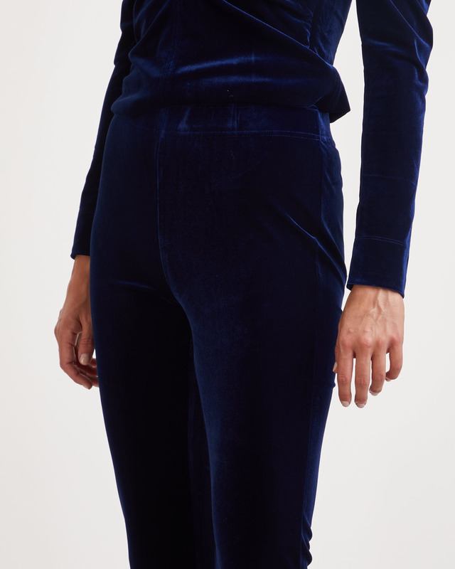 Ganni Byxor Velvet Jersey Flared Mörkblå 42