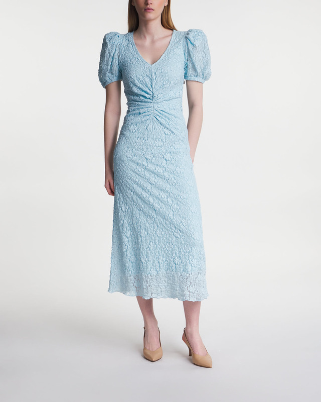 ROTATE Birger Christensen Klänning Lace Puff Sleeve Ljusblå 40