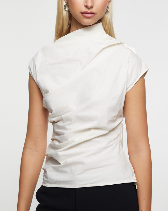 Ganni Top Stretch Cotton Ruched Egret 38