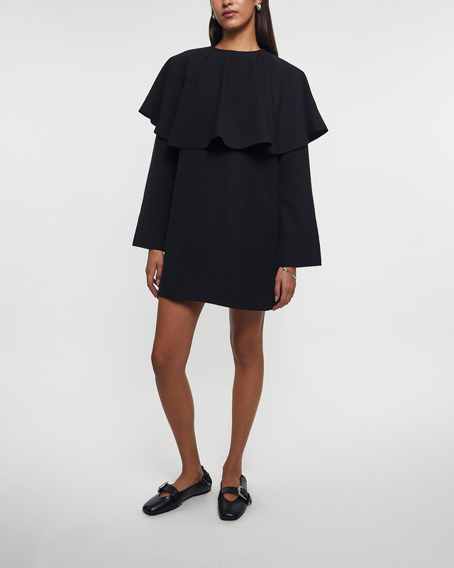 Ganni Dress Light Twill Suiting Collar Mini Black 40