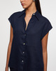 Vince Blouse Linen Cap-Sleeve Button-Front Blue XS