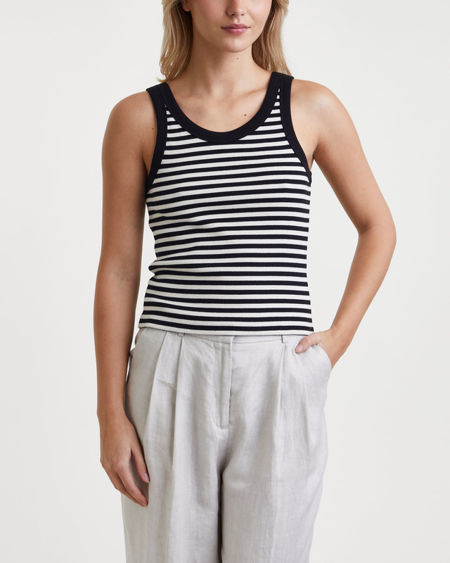 Dagmar Top Ribbed Tank Svart/vit L