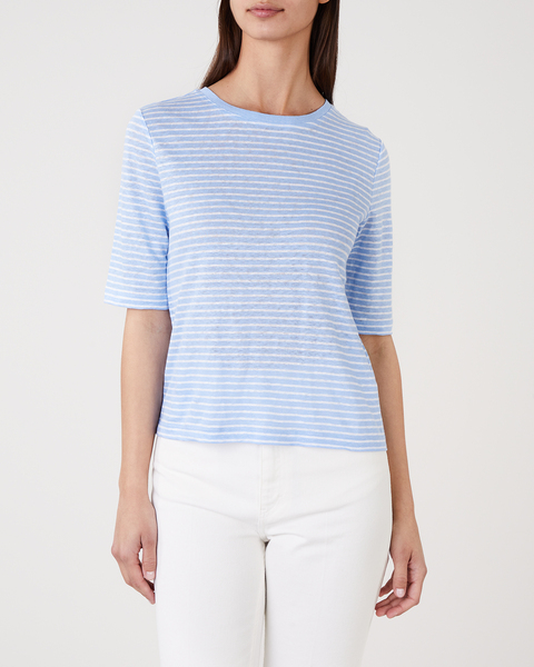 Linnetrröja Striped Linen Crew   Vit 1