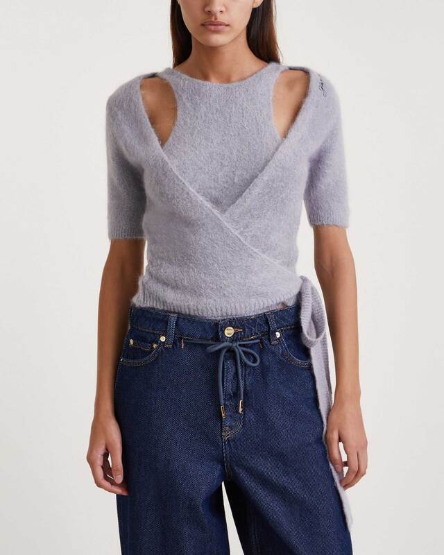 GANNI Topp Brushed Alpaca Short Sleeve  Grå XS