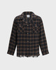 Found Skjorte Raw Cut Fringe Plaid Camp Navy L