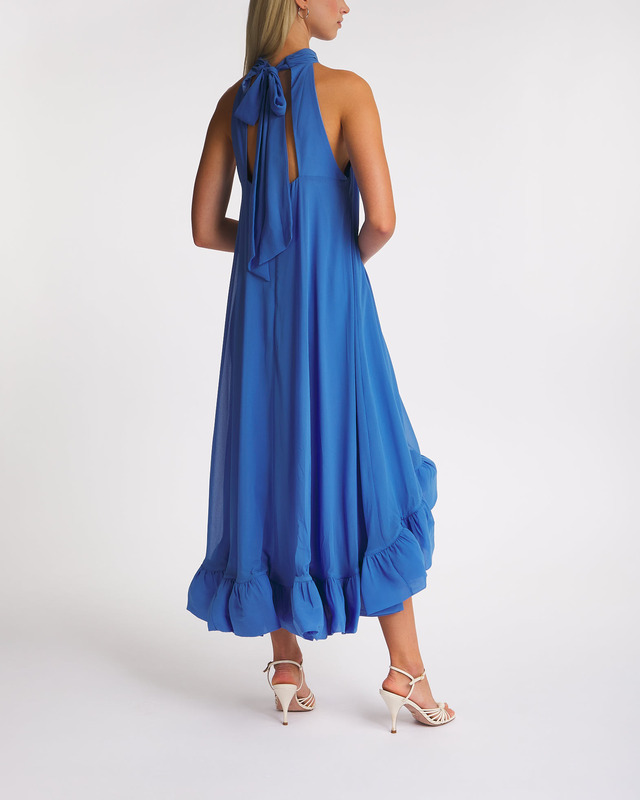 Malina Dress Sabrina Halterneck Ruffled Maxi Blue L