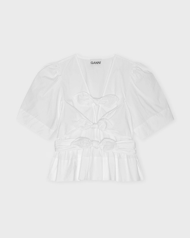 Ganni Blouse Washed Stretch Cotton Strap White 34