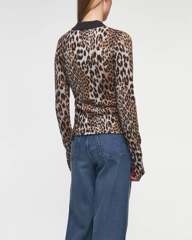 Ganni Fine Merino Jacquard Leopard Polo Leopard XL