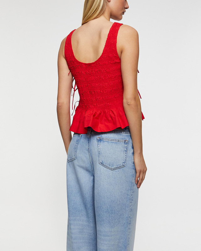 Ganni Top Cotton Poplin Smock Tie String Röd 34