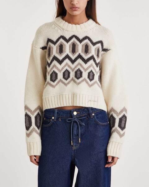 Sweater Chunky Graphic Wool Cropped O-neck Egret 1