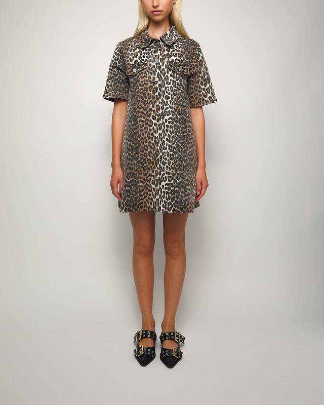 GANNI Klänning Print Denim Mini Leopard Leopard 40