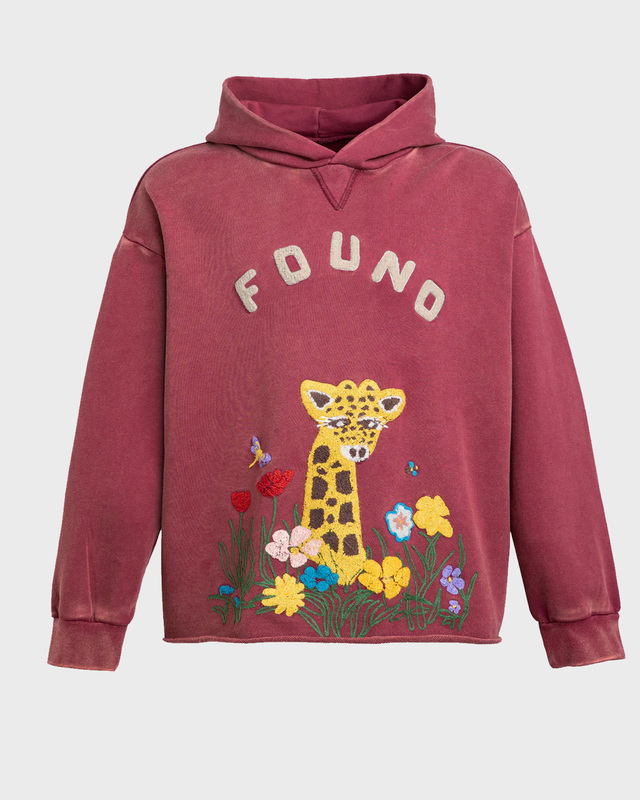 Found Hoodie Wildlife Embroidered Burgundy XS