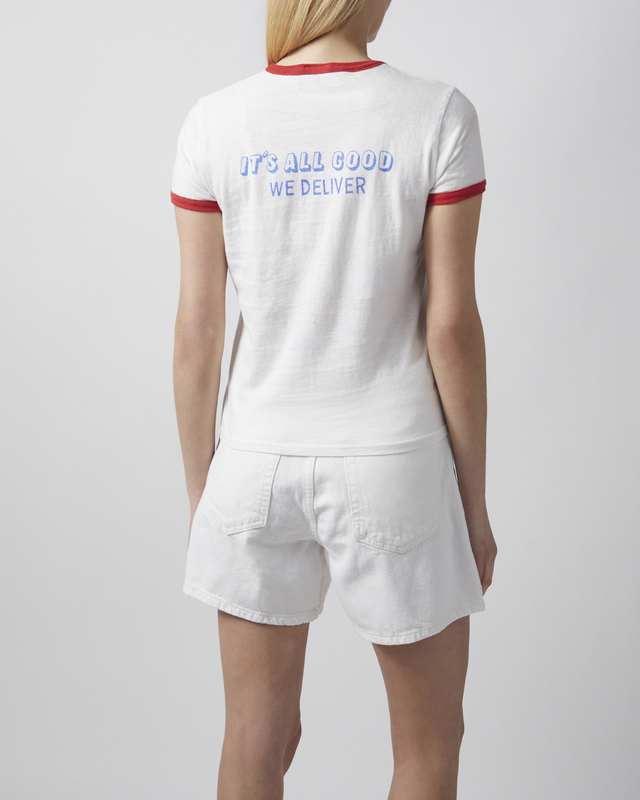 Mother Denim T-Shirt The Lil Goodie Ringer  White XS
