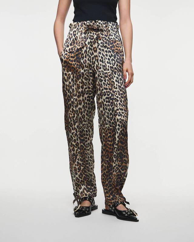 Ganni Printed Satin Pants Leopard 36