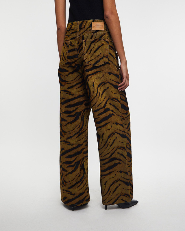 Ganni Jeans Printed Flock Denim Baggy Khaki 28