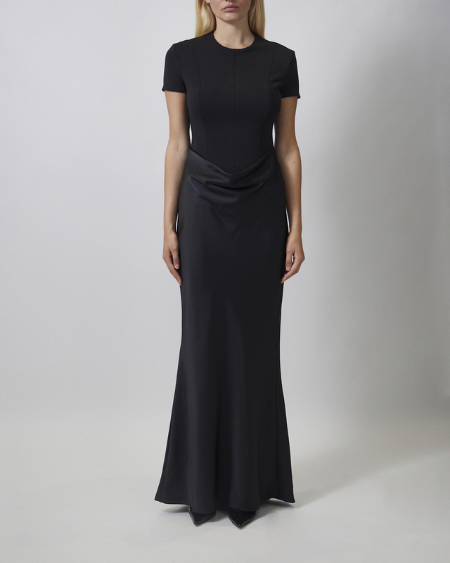 ROTATE  Dress Capsleeve Draped Maxi Black 34