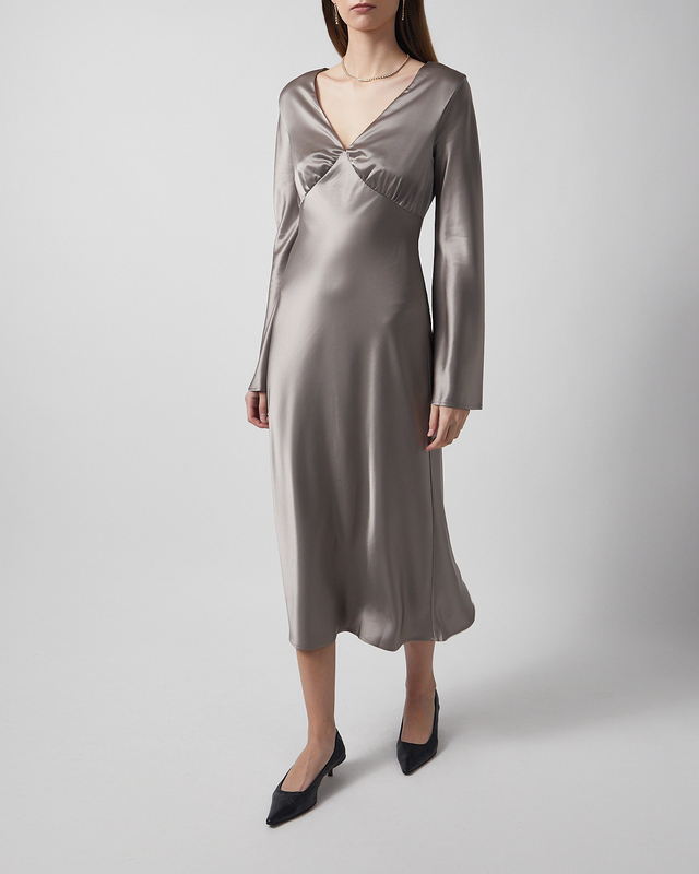 Malina Dress Carolina Flared Sleeve Satin Midi Granit 36