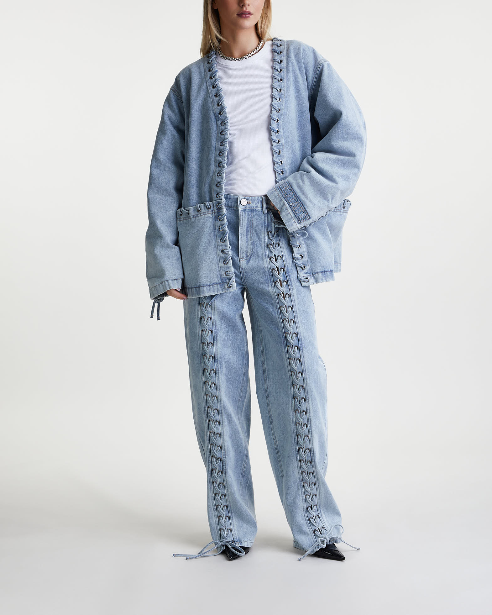 ROTATE Birger Christensen Jeans Denim Laced Leg Pants | WAKAKUU