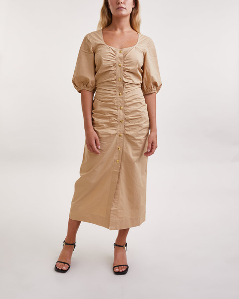 Klänning Cotton Poplin Open-neck Maxi Beige 1