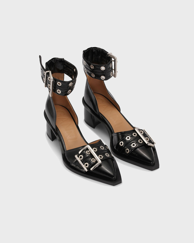 Ganni Feminine Buckle Open Cut Pump Naplack Black EUR 37