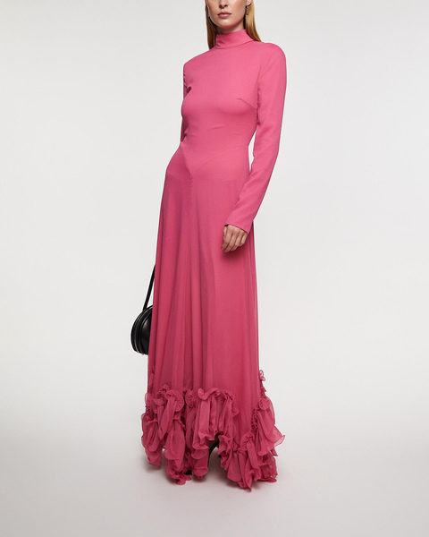 Dress Chiffon Maxi Ruffle Rosa 2