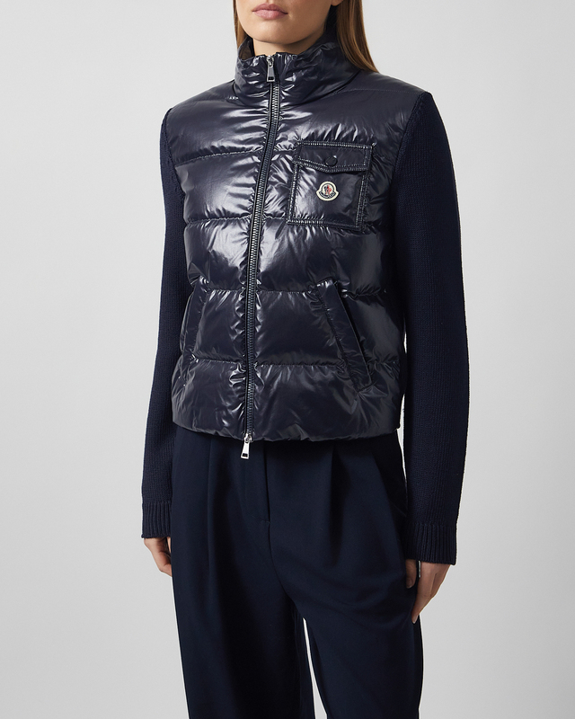 Moncler Cardigan Padded Zip-Up Wool Pocket Navy S