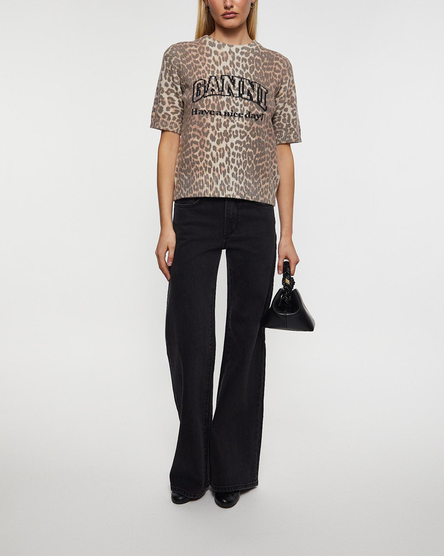 Ganni T-Shirt Graphic Wool Mix Leopard Leopard XS