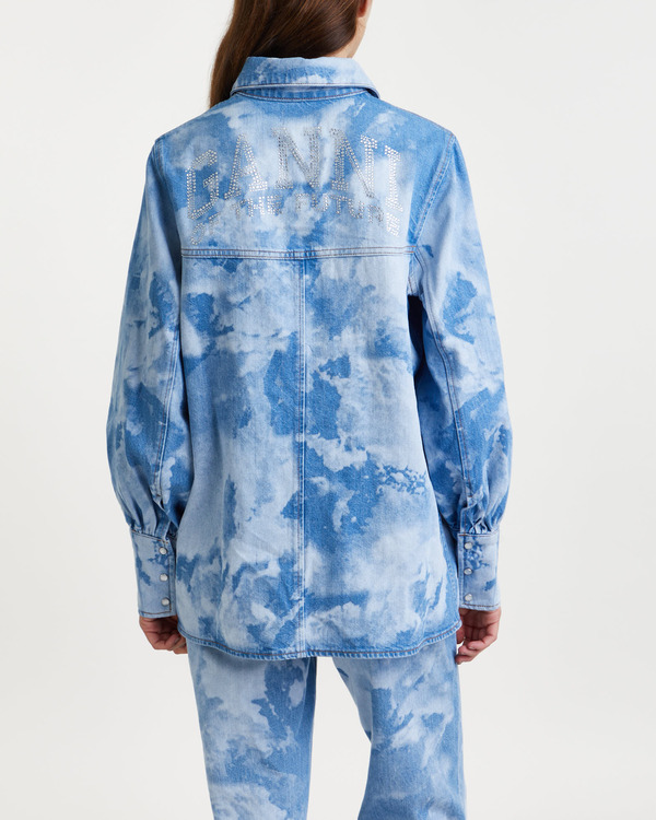 Ganni Skirt Bleach Denim Flounce Midi | WAKAKUU