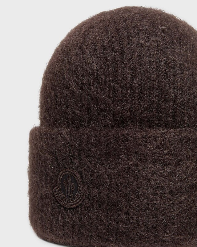 Moncler Mössa Logo Mohair Wool Blend Brun ONESIZE