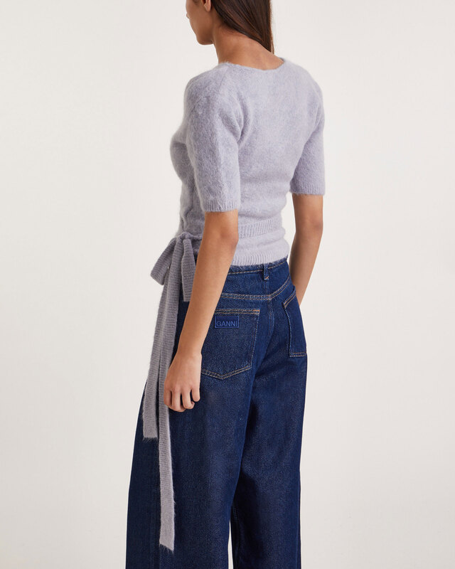 GANNI Topp Brushed Alpaca Short Sleeve  Grå XS