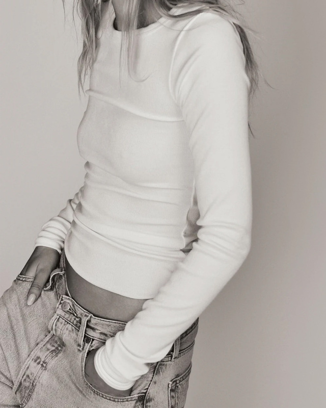 Éterne LONG SLEEVE FITTED TOP Creme S