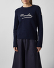 Moncler Sweater Embroidered Logo Cotton Blend  Navy L