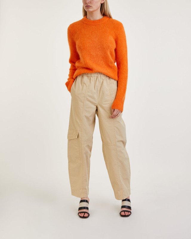 Ganni Byxor Cotton Canvas Elasticated Curve Khaki 38