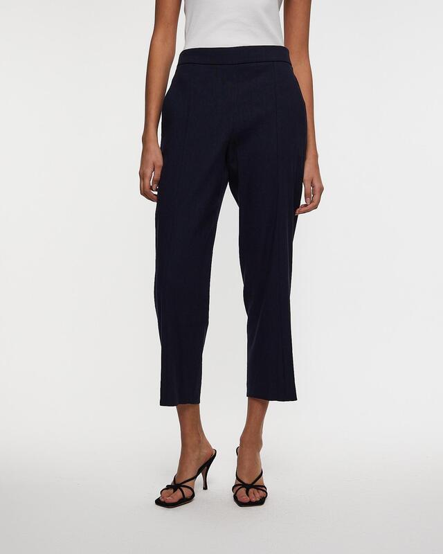 Vince Trousers Linen-Blend Tapered Pull-On Blue L
