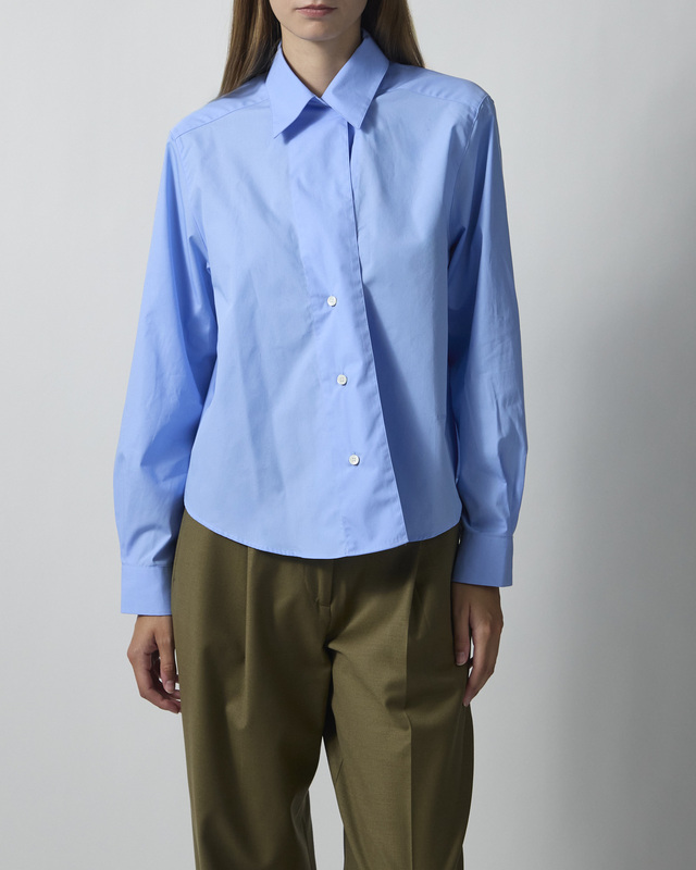 Dagmar Skjorte Cropped Asymmetric Collar Mid Blue 40