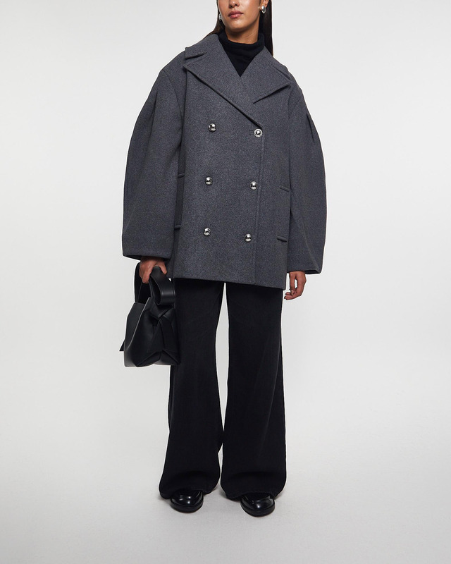 Ganni Coat Peacoat Wool Midi Grey 38