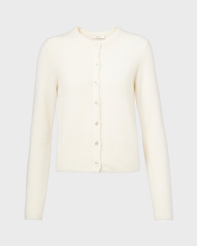Vince Silk & Cashmere-Blend Bouclé Cardigan Offwhite L