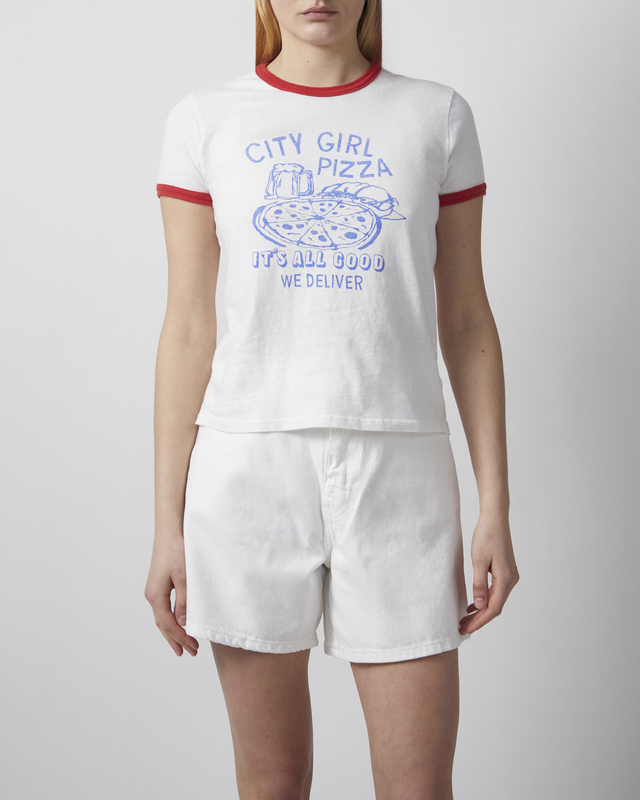 Mother Denim T-Shirt The Lil Goodie Ringer  White XS
