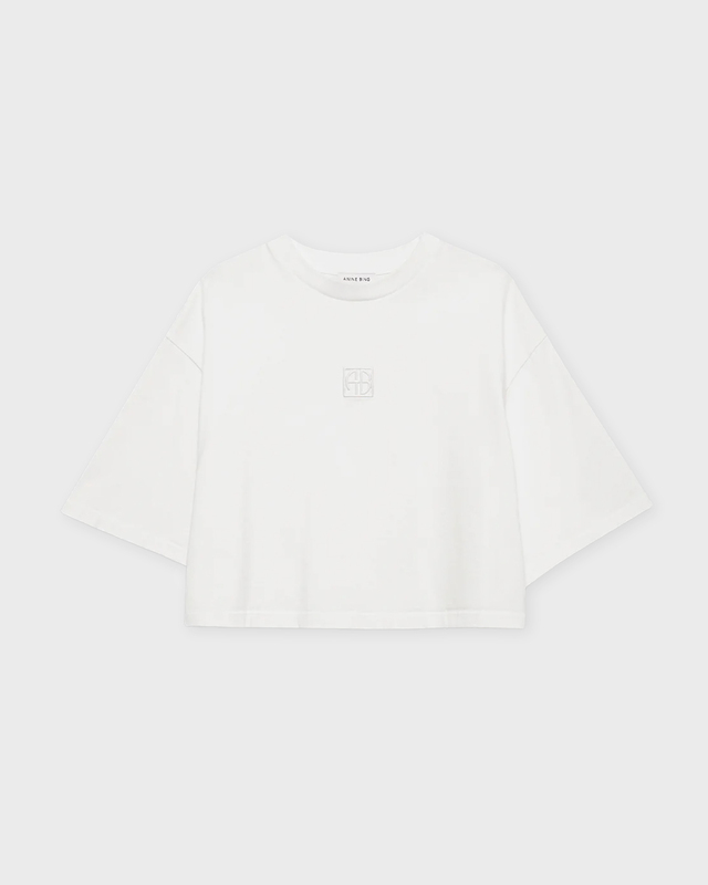 ANINE BING T-shirt Cropped Myers Framed Monogram Ivory M