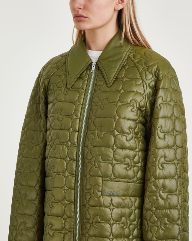 Ganni Jacket Shiny Quilt  Green 34
