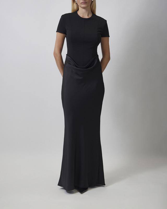 ROTATE  Dress Capsleeve Draped Maxi Black 34